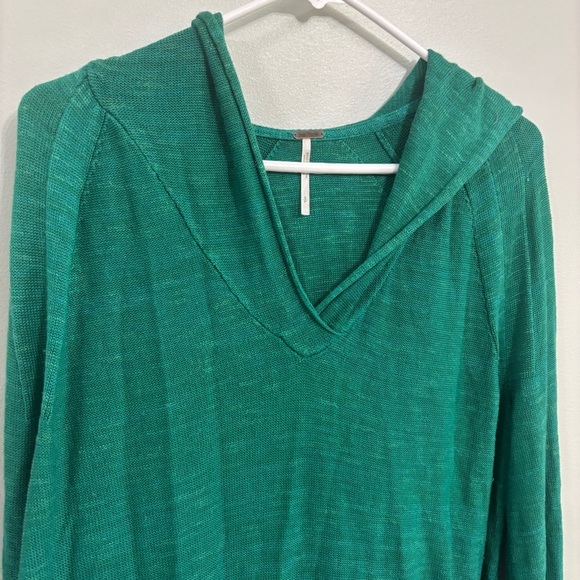 Free People Optimistic Green Side Tie Knit V-Neck Pullover Hoodie small - Picture 4 of 11